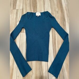 Pink Rose Teal Ribbed Knit Top